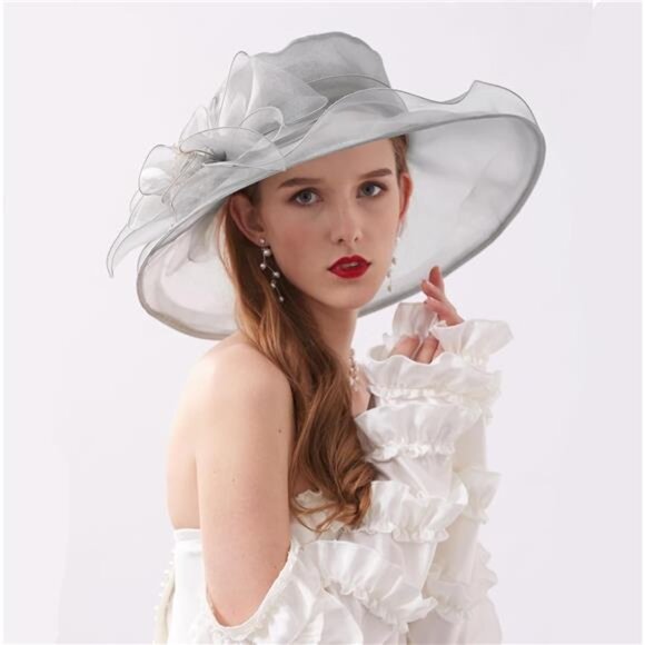Kentucky Derby Hats - Organza Hat Fascinator Hat Grey2 - Picture 4 of 6